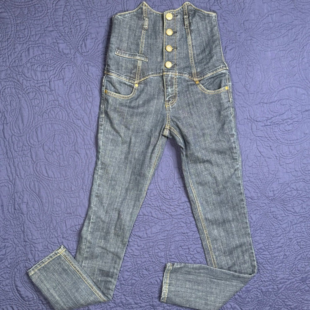 Zco‎ Premium Denim Jumpsuit Button Front High Waisted Ultra High Wasted Size 5